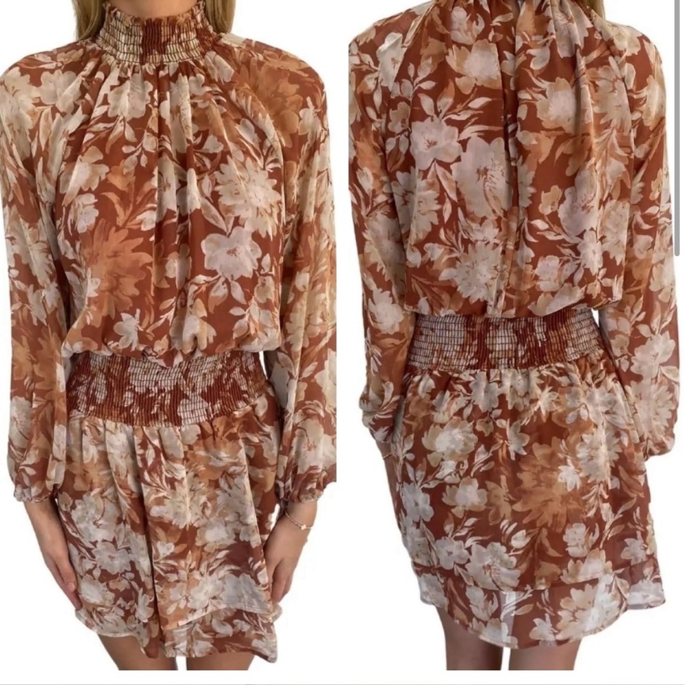 Veronica M Smocked cheetah print dress mini long sleeve mock neck sz medium NWT - Picture 6 of 6